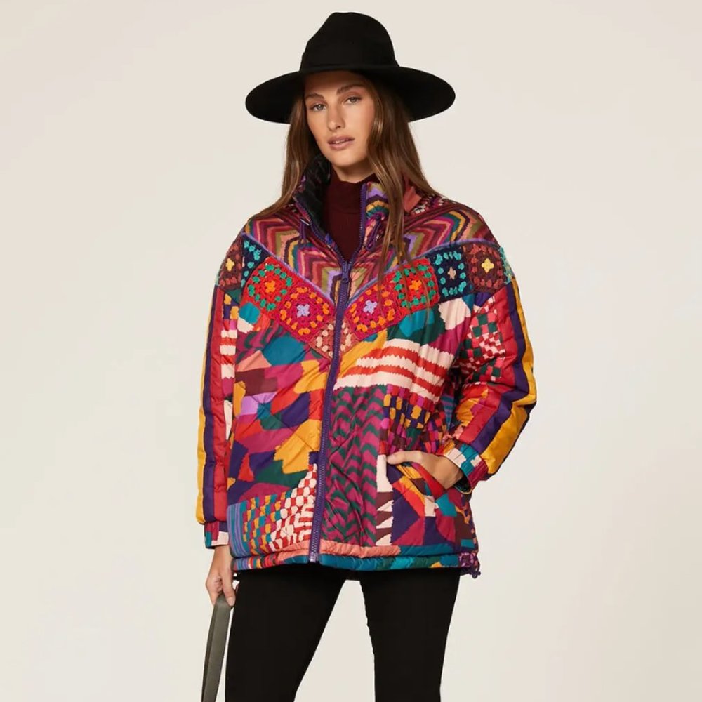 FARM Rio Multicolor Patchwork Puffer Jacket - Picture 10 of 16